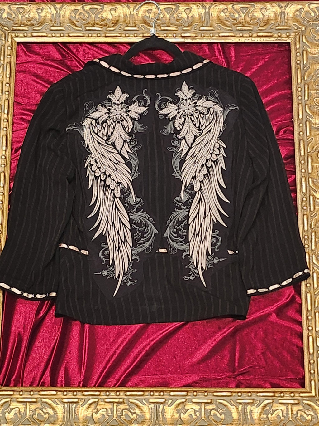 One-of-a-Kind Pink & Black Pinstripe Blazer with Rhinestone Wings – Medium — additional view