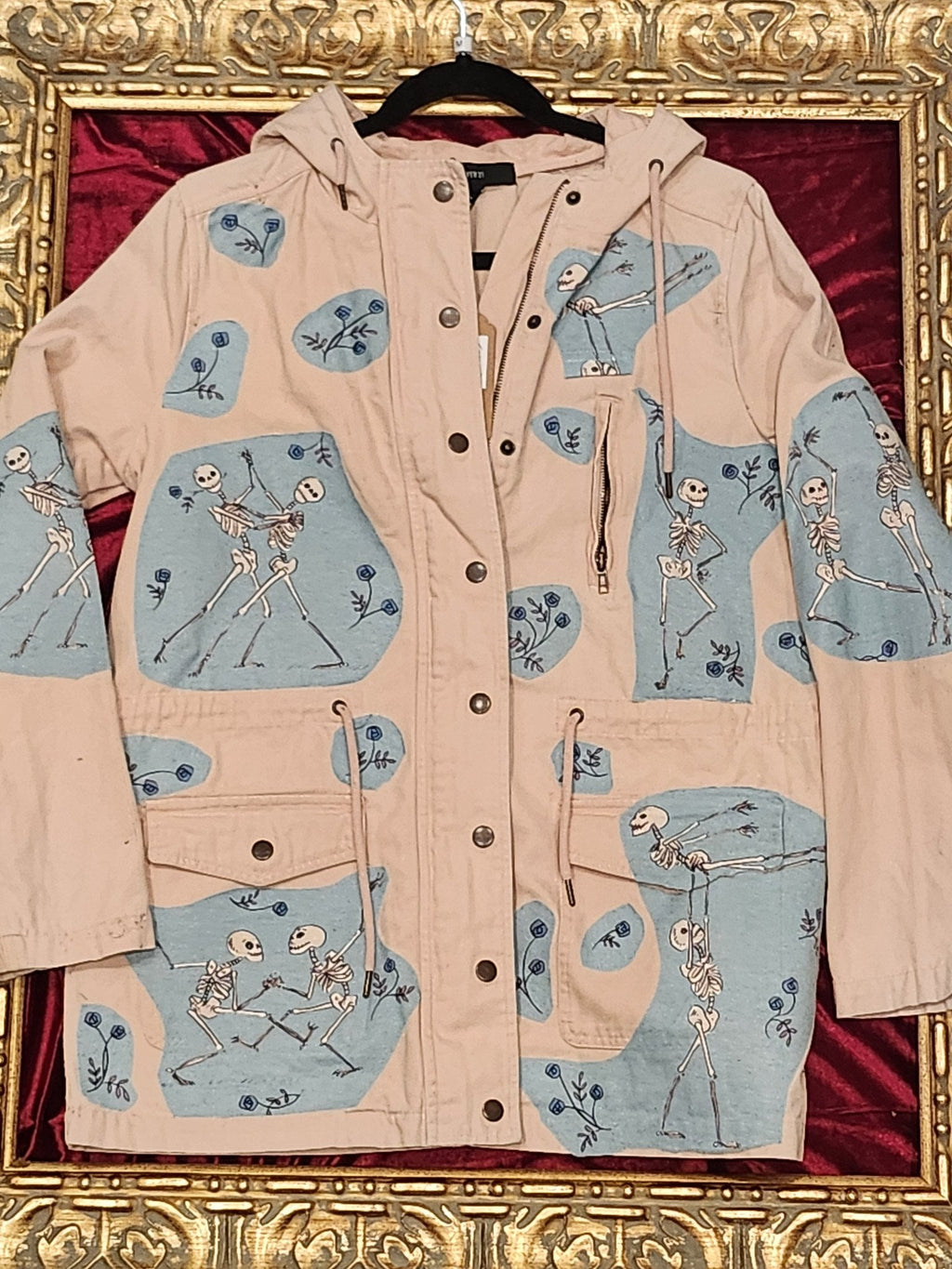 One-of-a-Kind Dancing Skeleton Pink Trench — Good Energy — Medium