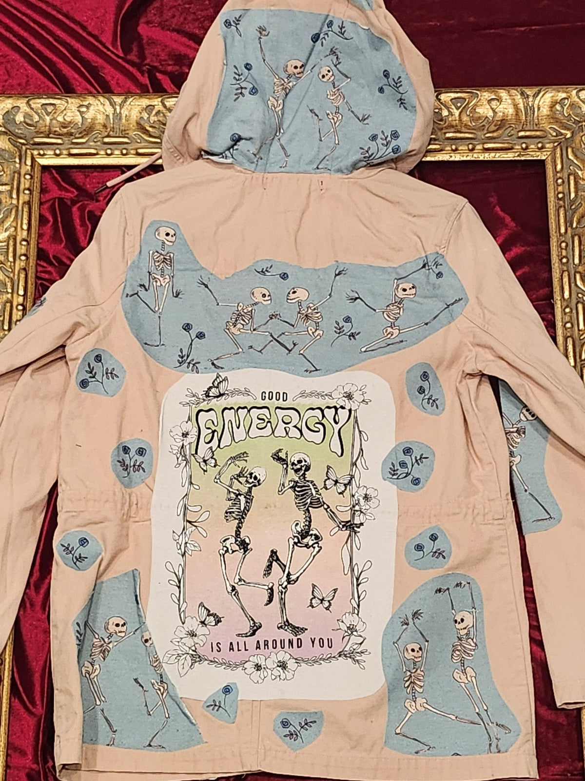 One-of-a-Kind Dancing Skeleton Pink Trench — Good Energy — Medium — additional view