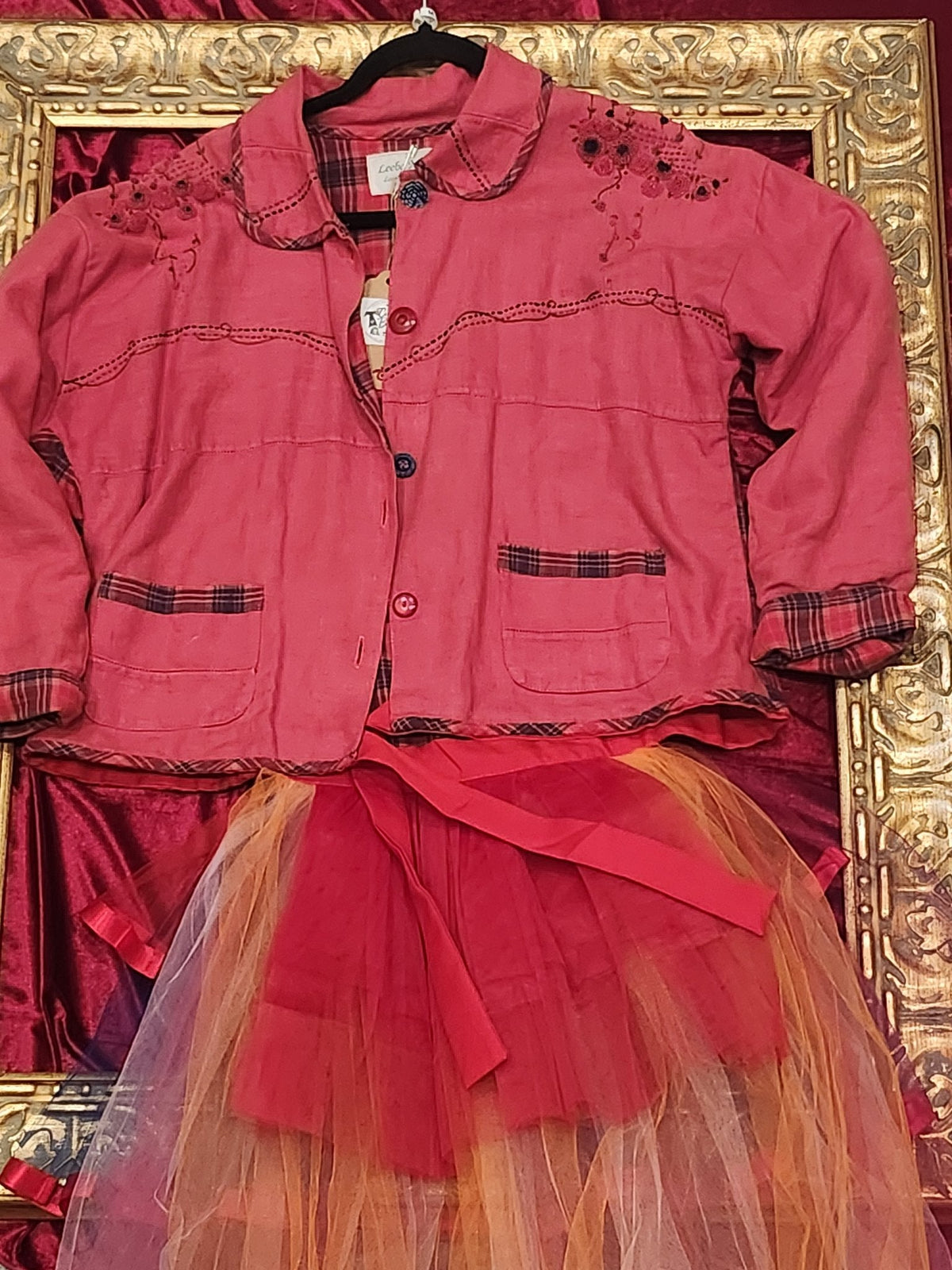 One-of-a-Kind Red Plaid Country Jacket with Full-Length Back Bustle — Medium — additional view