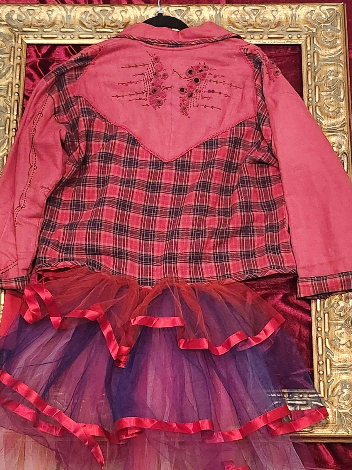 One-of-a-Kind Red Plaid Country Jacket with Full-Length Back Bustle — Medium — additional view