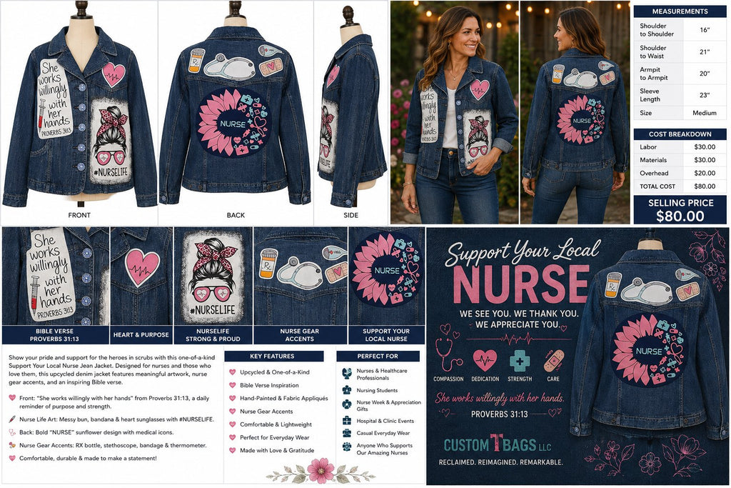 Support Your Local Nurse — One-of-a-Kind Nurse Appreciation Jean Jacket — Medium — styled image