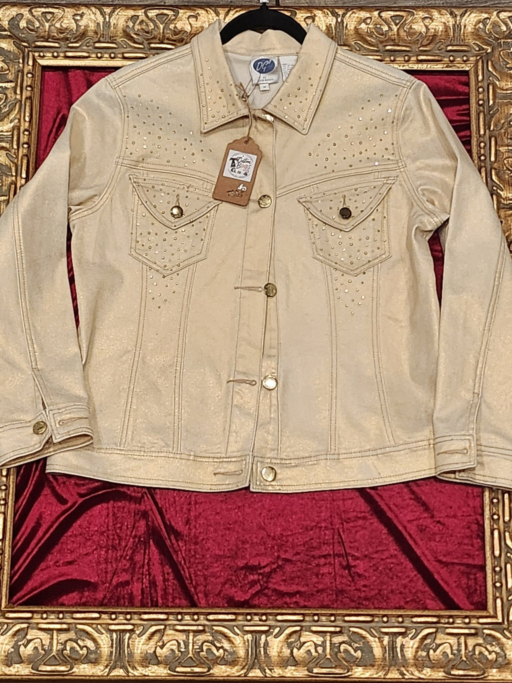 Gold Music Rhinestone Colorful Upcycled Jacket - Medium