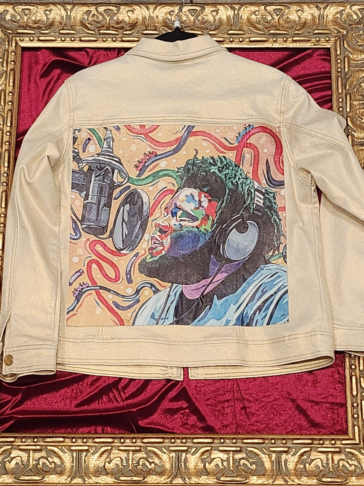 Gold Music Rhinestone Colorful Upcycled Jacket - Medium — additional view