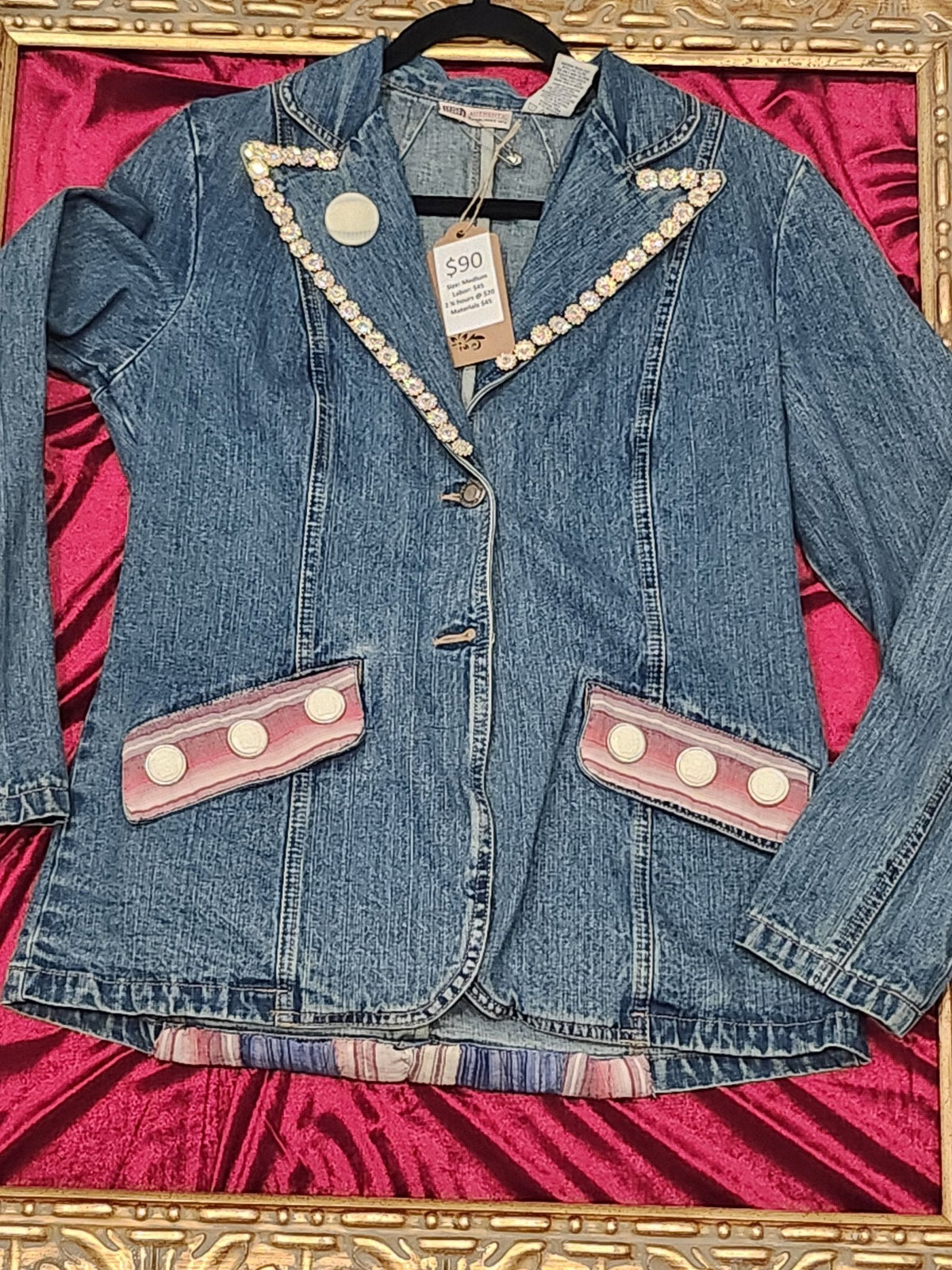 Striped Regal One-of-a-Kind Upcycled Jean Jacket - Medium