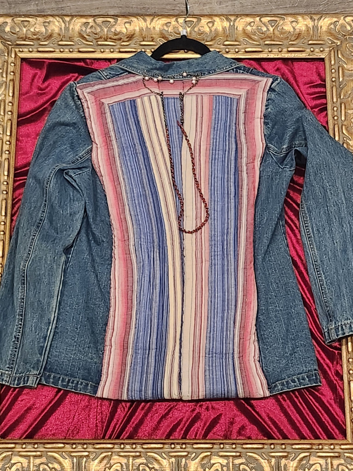 Striped Regal One-of-a-Kind Upcycled Jean Jacket - Medium — additional view