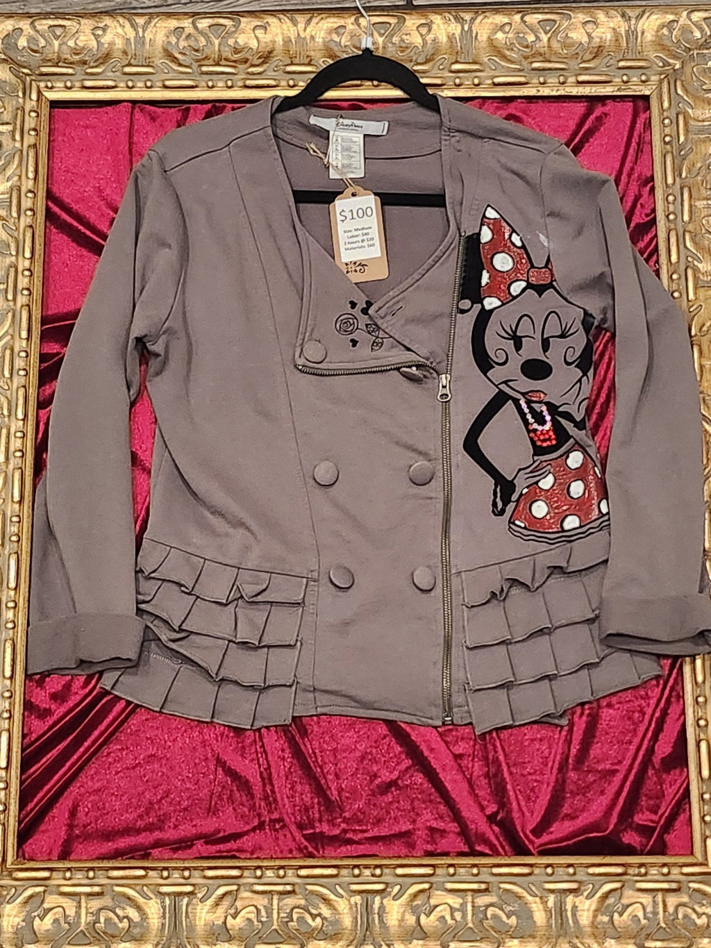 Hand-Painted Ruffled Character Sweatshirt Jacket - Medium
