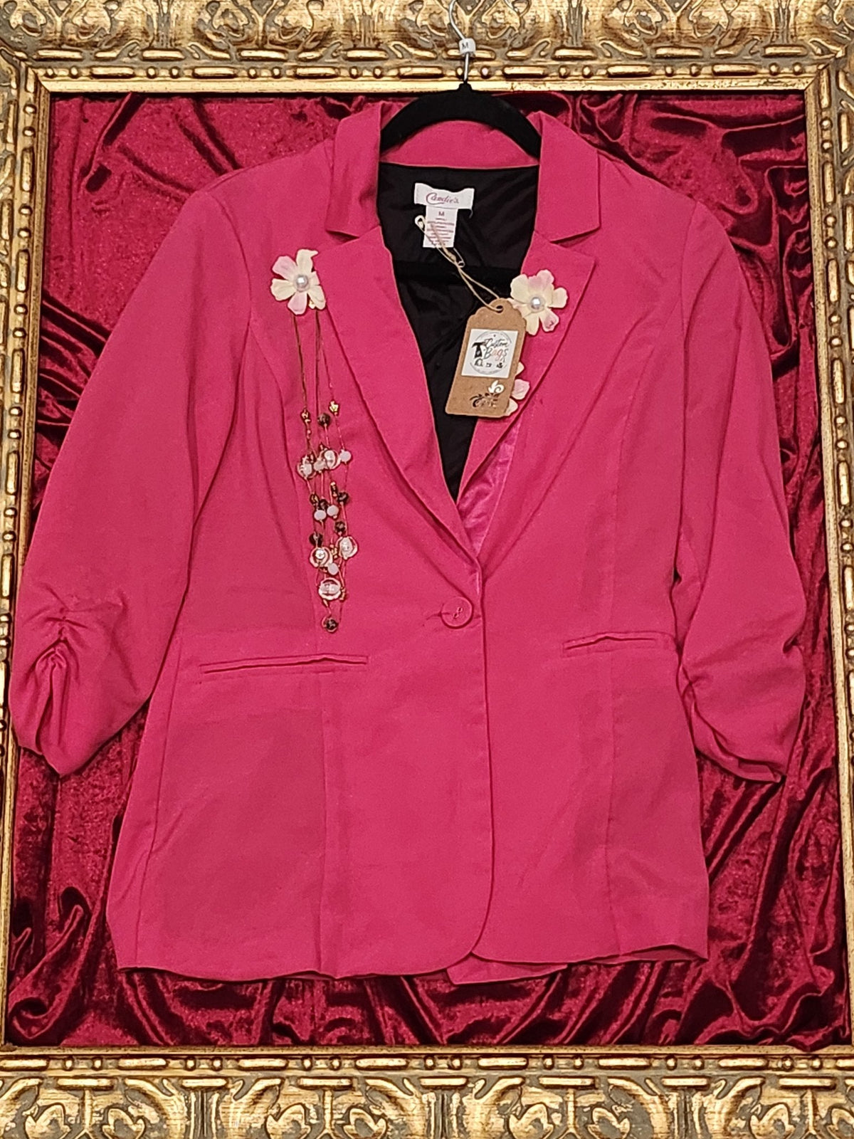 Pink Rhinestone Owl Embellished Blazer - Medium