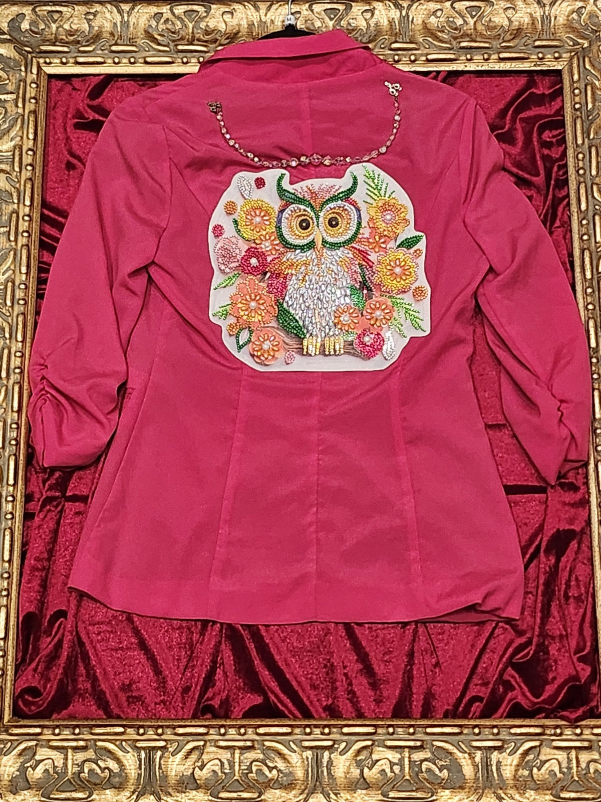 Pink Rhinestone Owl Embellished Blazer - Medium — additional view