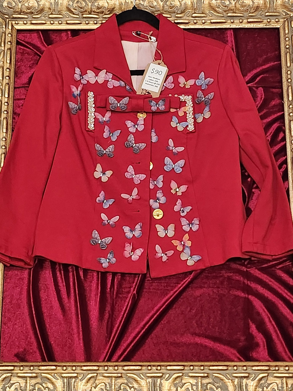 Power Red Butterfly Rhinestone Statement Blazer - Medium
