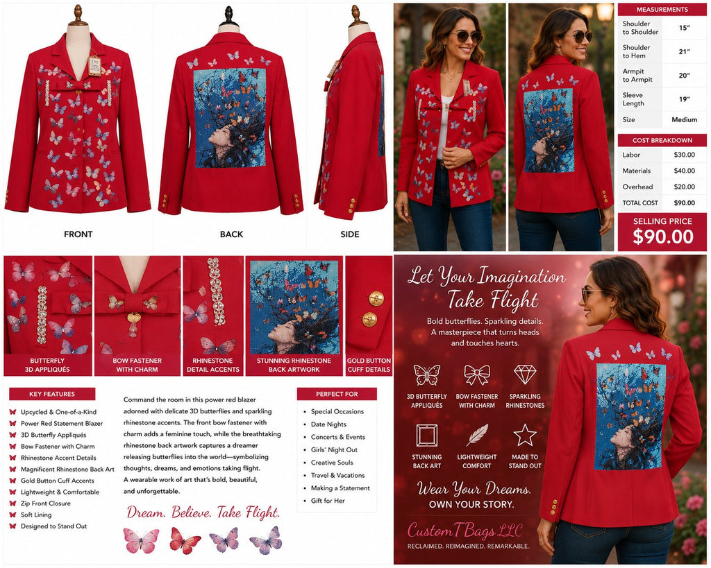 Power Red Butterfly Rhinestone Statement Blazer - Medium — styled image