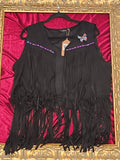Black Fringed Violet Iris One-of-a-Kind Vest - Large