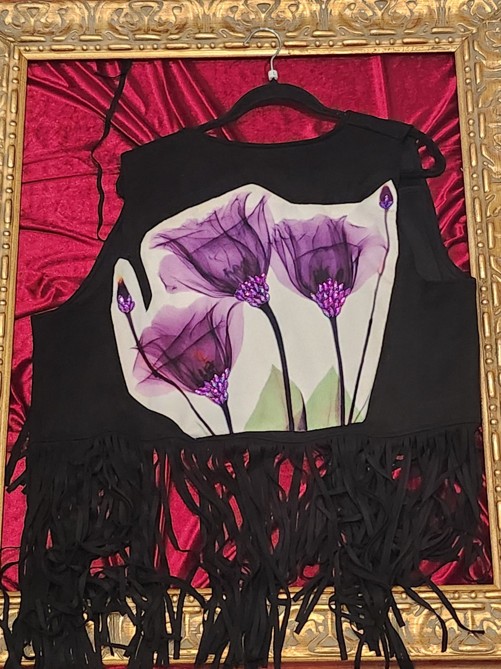 Black Fringed Violet Iris One-of-a-Kind Vest - Large — additional view