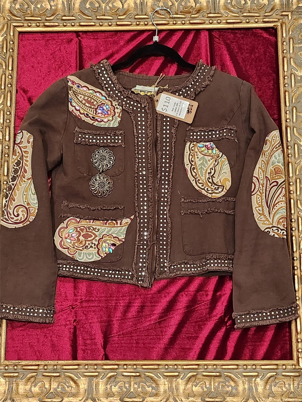 Scrollwork Rhinestone Brown Lightweight Jacket – Women's Large