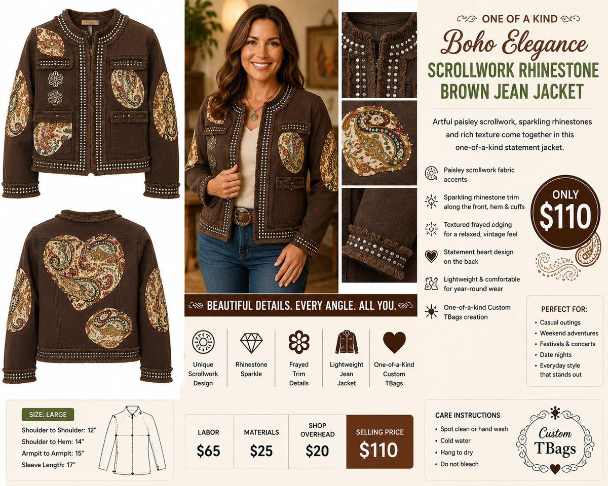 Scrollwork Rhinestone Brown Lightweight Jacket – Women's Large - details and styling