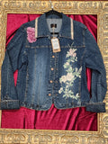 Romantic Pink Floral Embroidered Denim Statement Jacket – Large