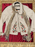 Bohemian Embroidered Khaki Jacket with Attached Scarf – Large