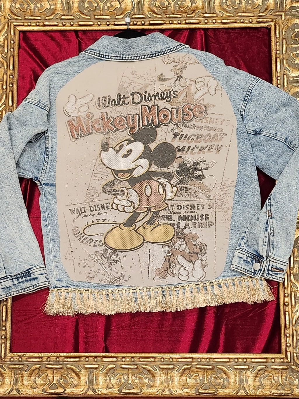Vintage Mouse Anniversary Fringe Denim Statement Jacket – Large - additional view