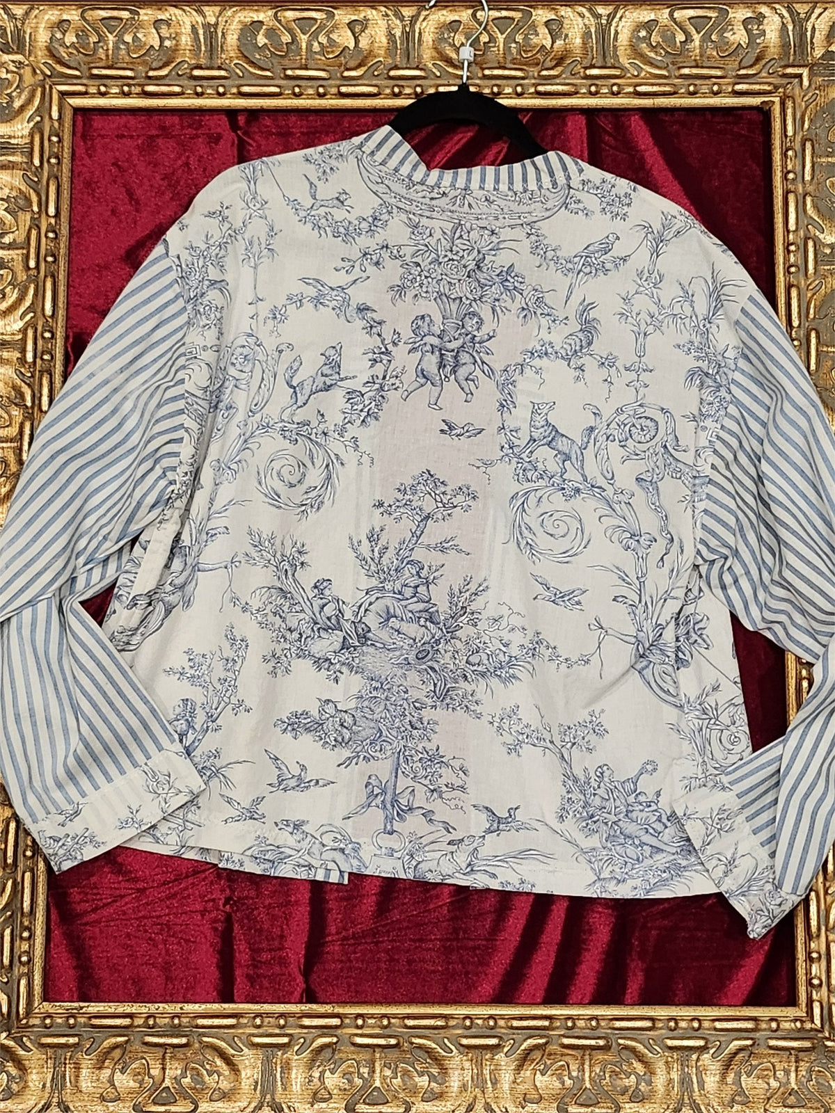 Handmade Light Blue Toile & Stripe Lightweight Jacket – Women’s Large - additional view
