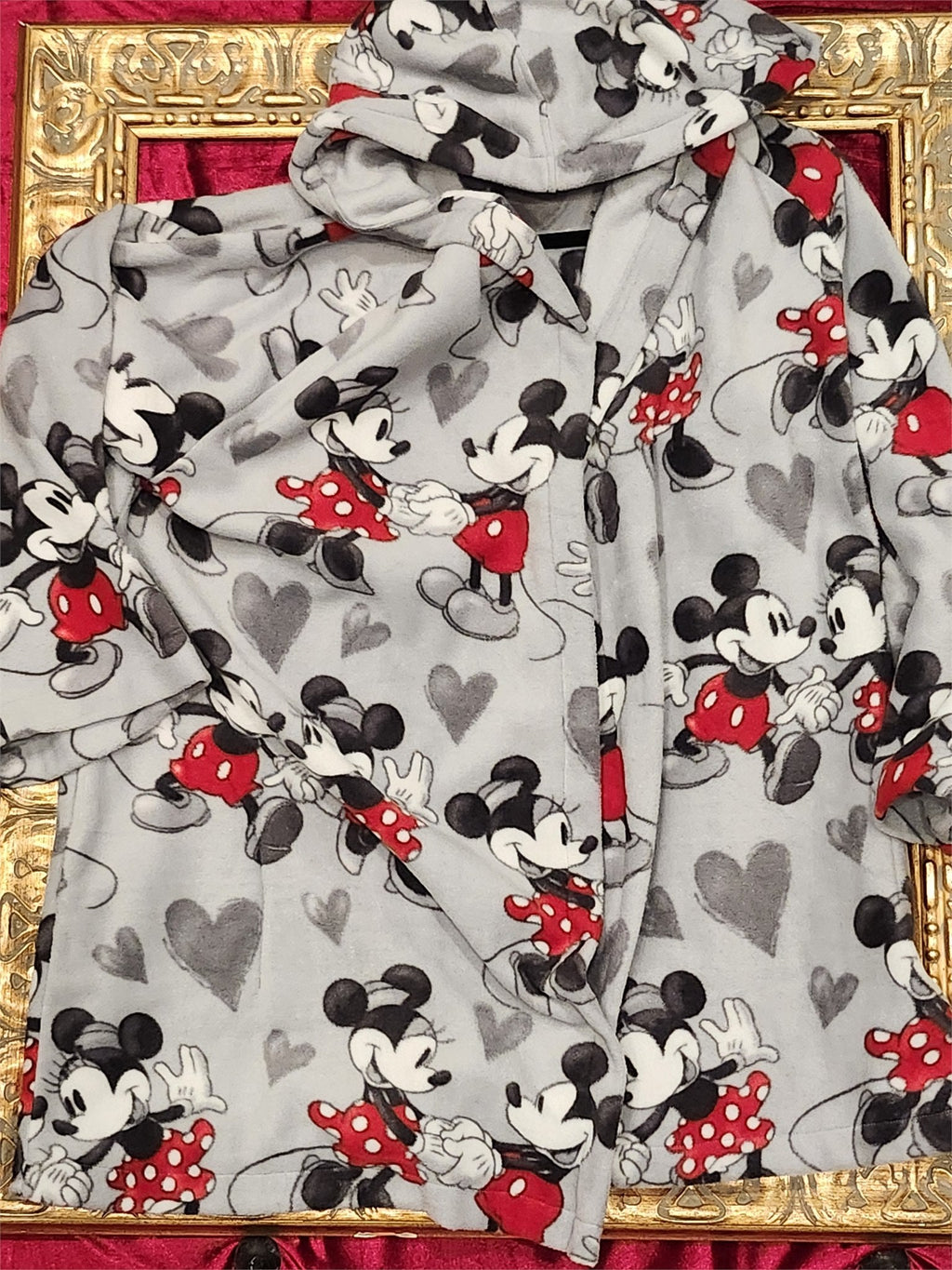 Cozy Mickey & Minnie Hooded Robe Cape – Soft Mid-Thigh Wrap – Size M