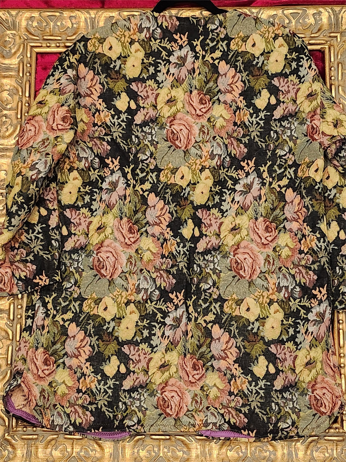 Handmade Vintage Floral Brocade Long Jacket – No Trim – Size L - additional view