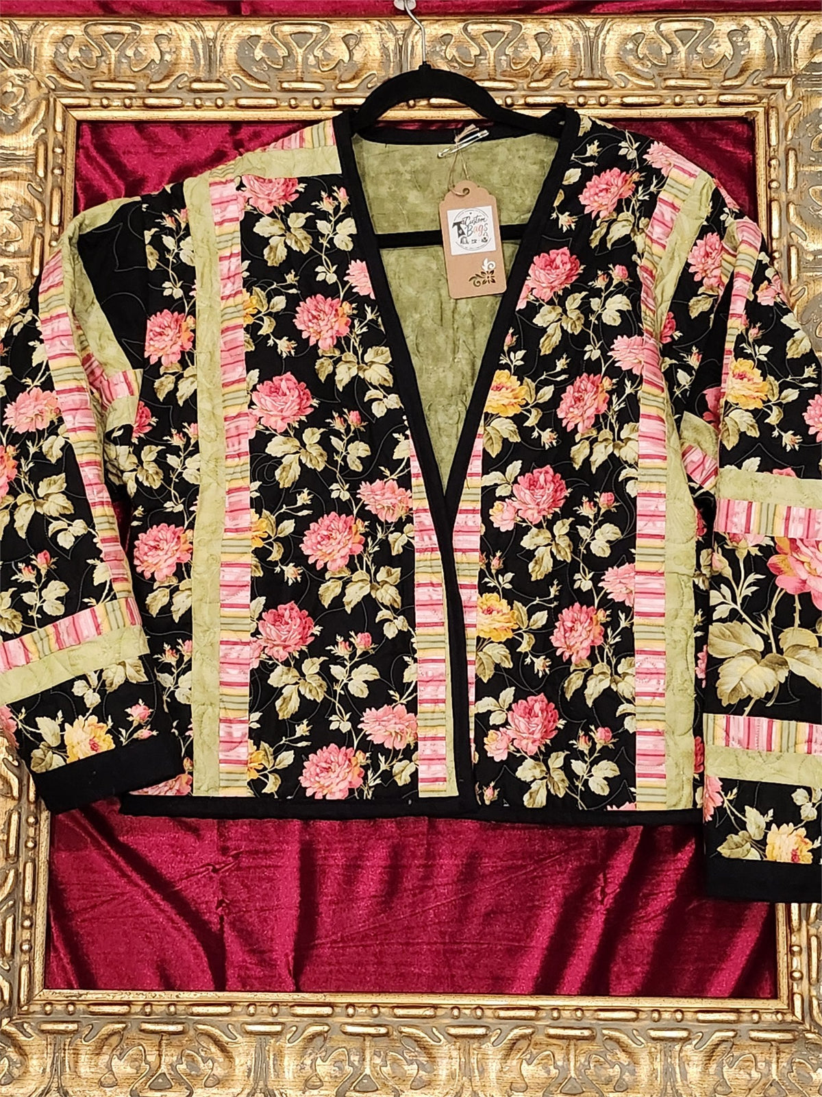 Garden Trellis Floral Quilted Jacket – Handmade Patchwork Statement Jacket – XL