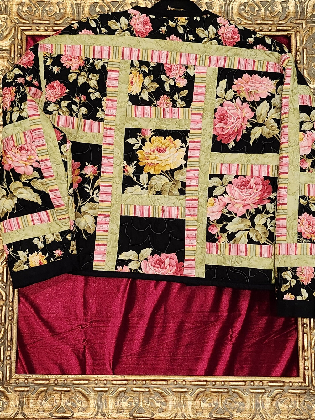 Garden Trellis Floral Quilted Jacket – Handmade Patchwork Statement Jacket – XL - additional view