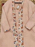 Blush Garden Quilted Long Statement Jacket – Handmade Trench-Inspired Coat – XL