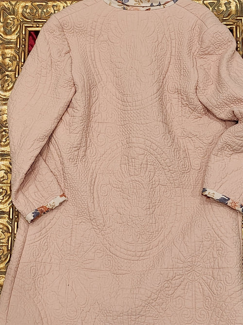 Blush Garden Quilted Long Statement Jacket – Handmade Trench-Inspired Coat – XL - additional view