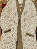 Beige & Sage Quilted Ankle-Length Duster Jacket – Handmade XL