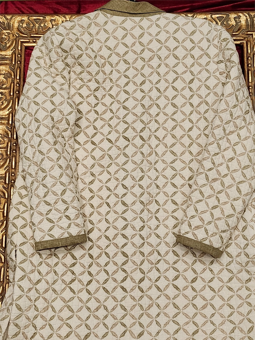 Beige & Sage Quilted Ankle-Length Duster Jacket – Handmade XL - additional view