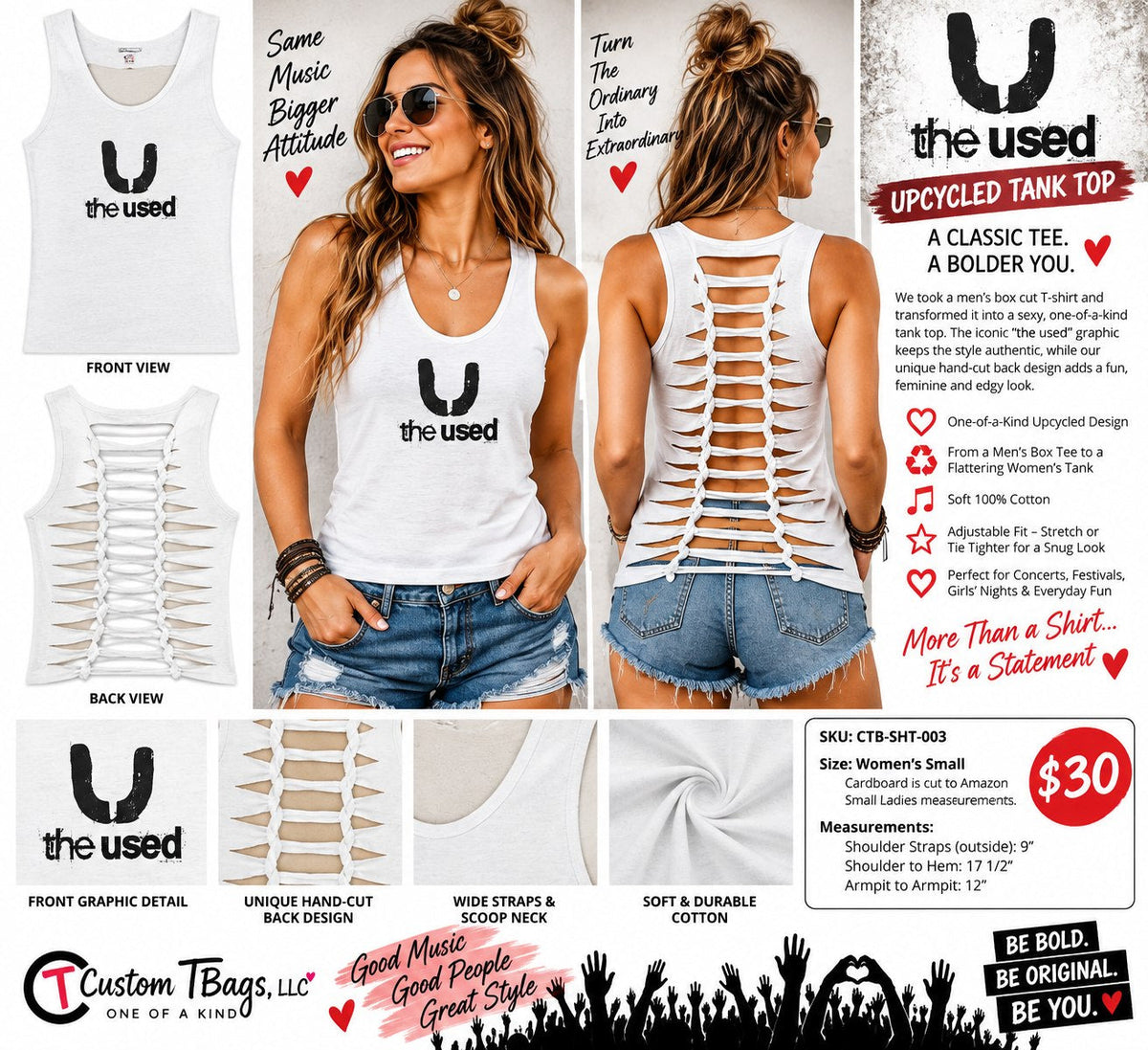 The Used Upcycled Cutout Tank Top – Women’s Small – One of a Kind - details and styling
