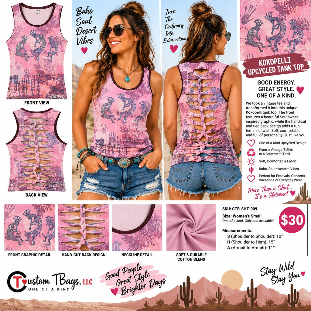 Kokopelli Tank – Women’s Small – One of a Kind - details and styling