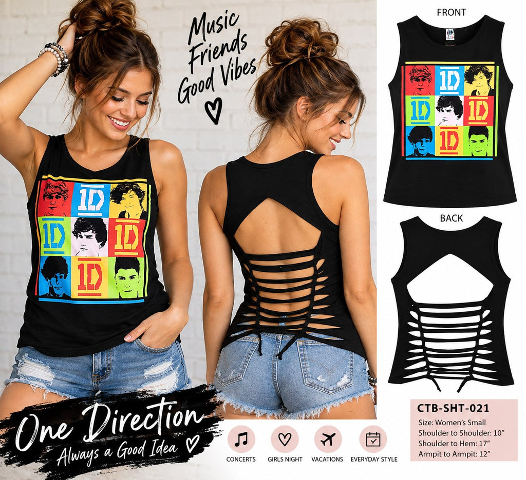 Boy Band Tank Upcycled One-of-a-Kind Top – Women’s Small - details and styling