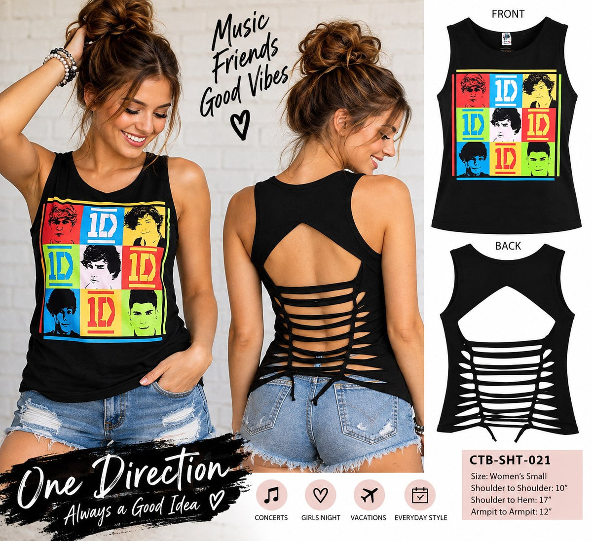 Boy Band Tank Upcycled One-of-a-Kind Top – Women’s Small - details and styling