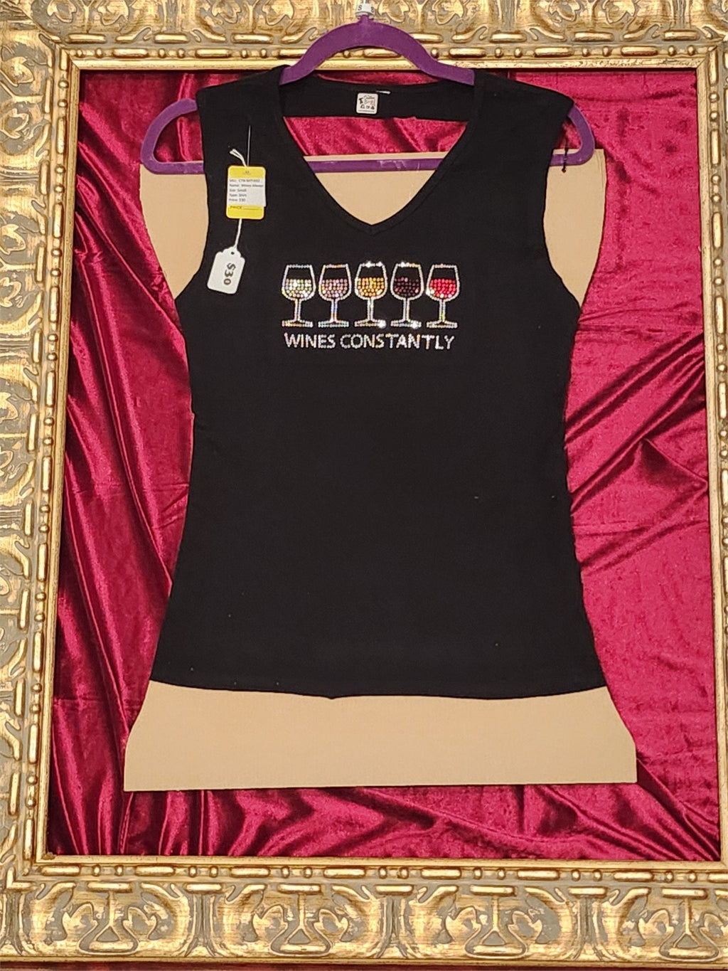 Wines Constantly Rhinestone Open-Back Tank – Women’s Small – One of a Kind