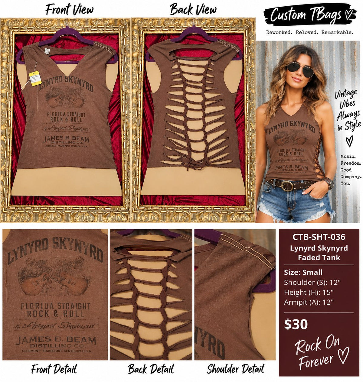 Lynyrd Skynyrd Faded Hand-Cut Open-Back Tank – Women’s Small – One of a Kind - details and styling