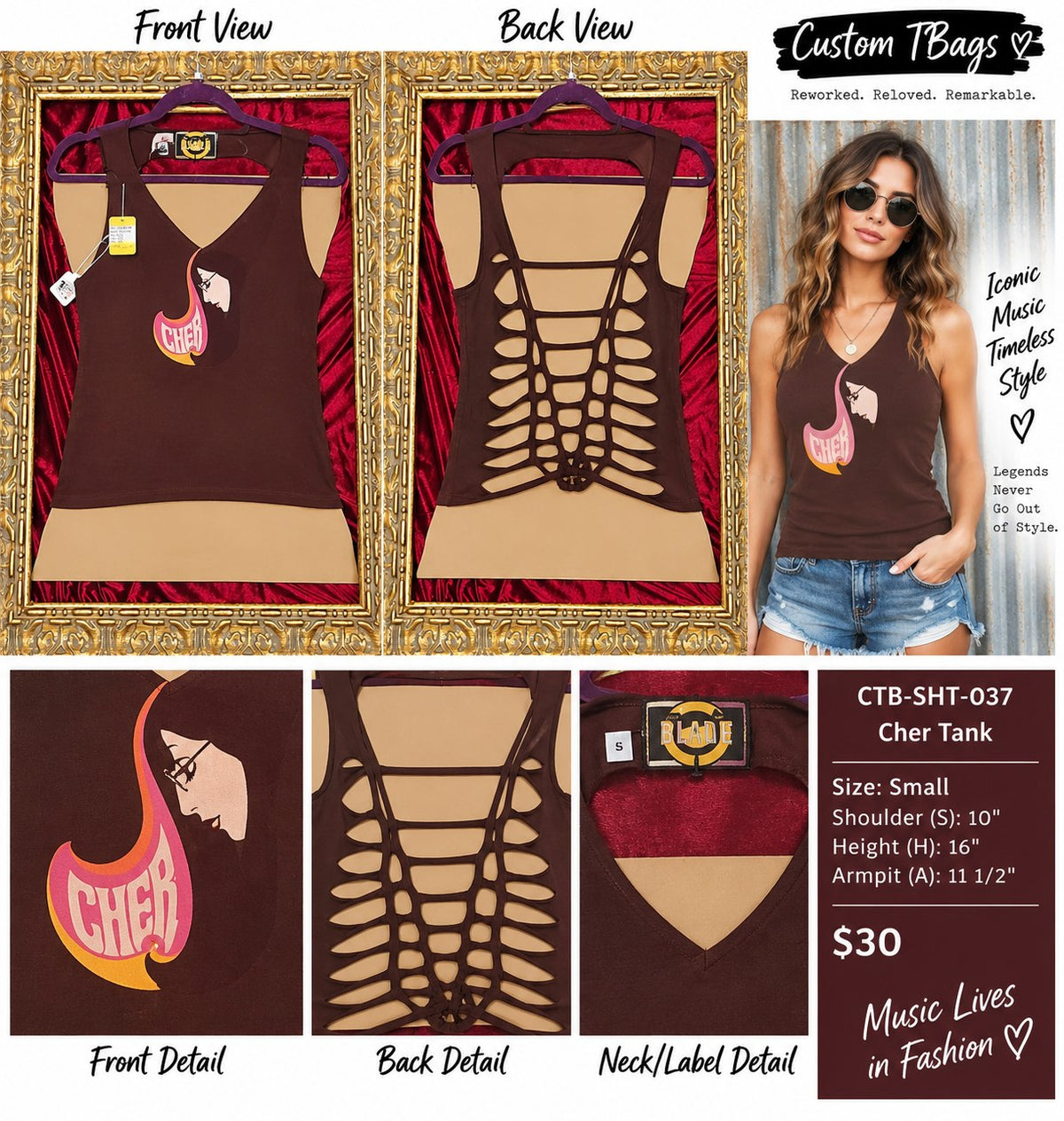 Cher Hand-Cut Web Back Tank – Women’s Small – One of a Kind - details and styling