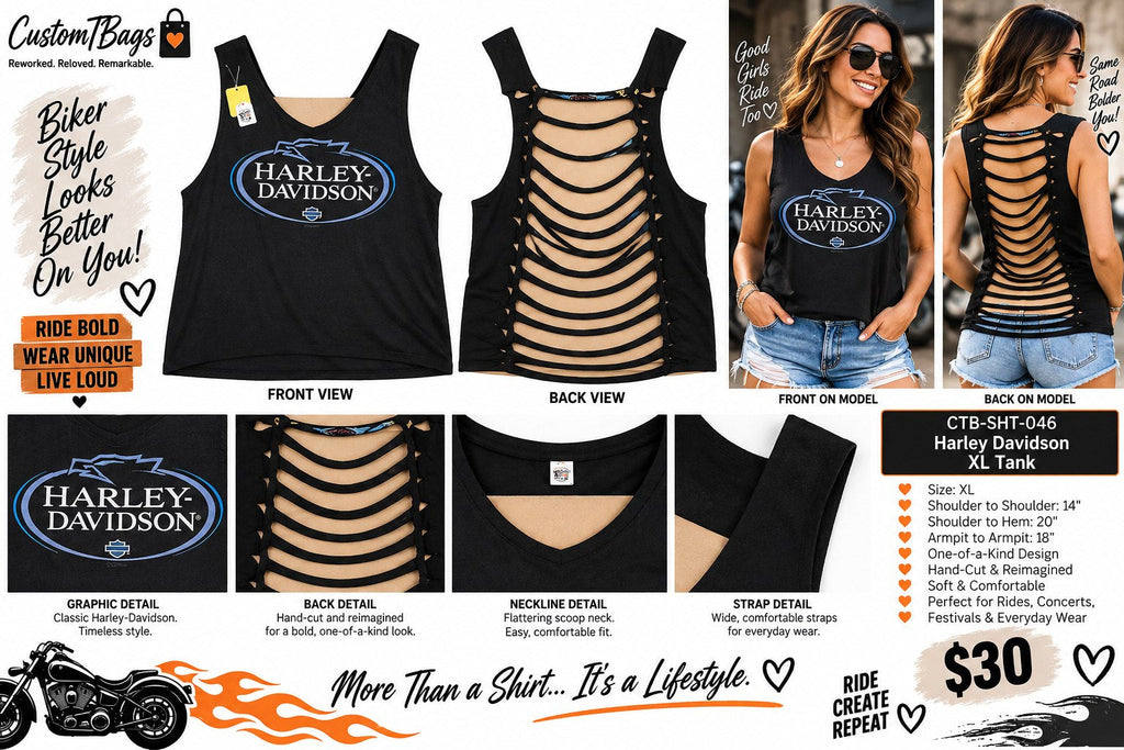 One-of-a-Kind Reworked Harley-Davidson Open-Back Tank – XL - details and styling