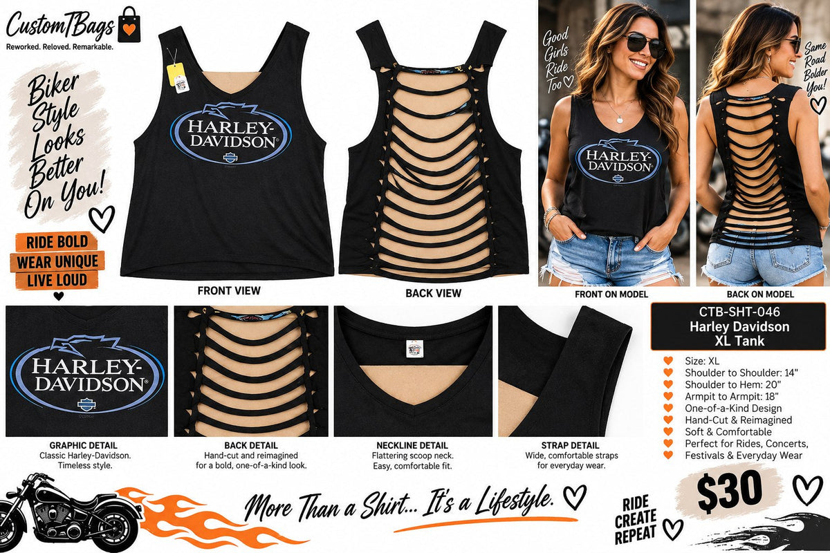 One-of-a-Kind Reworked Harley-Davidson Open-Back Tank – XL - details and styling