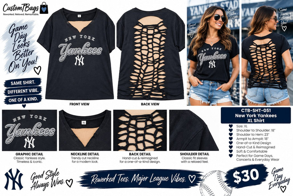One-of-a-Kind Reworked NY Yankees Shirt – XL - details and styling