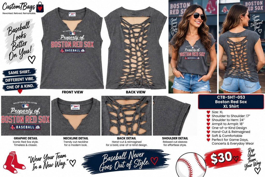 One-of-a-Kind Reworked Boston Red Sox Shirt – XL - details and styling