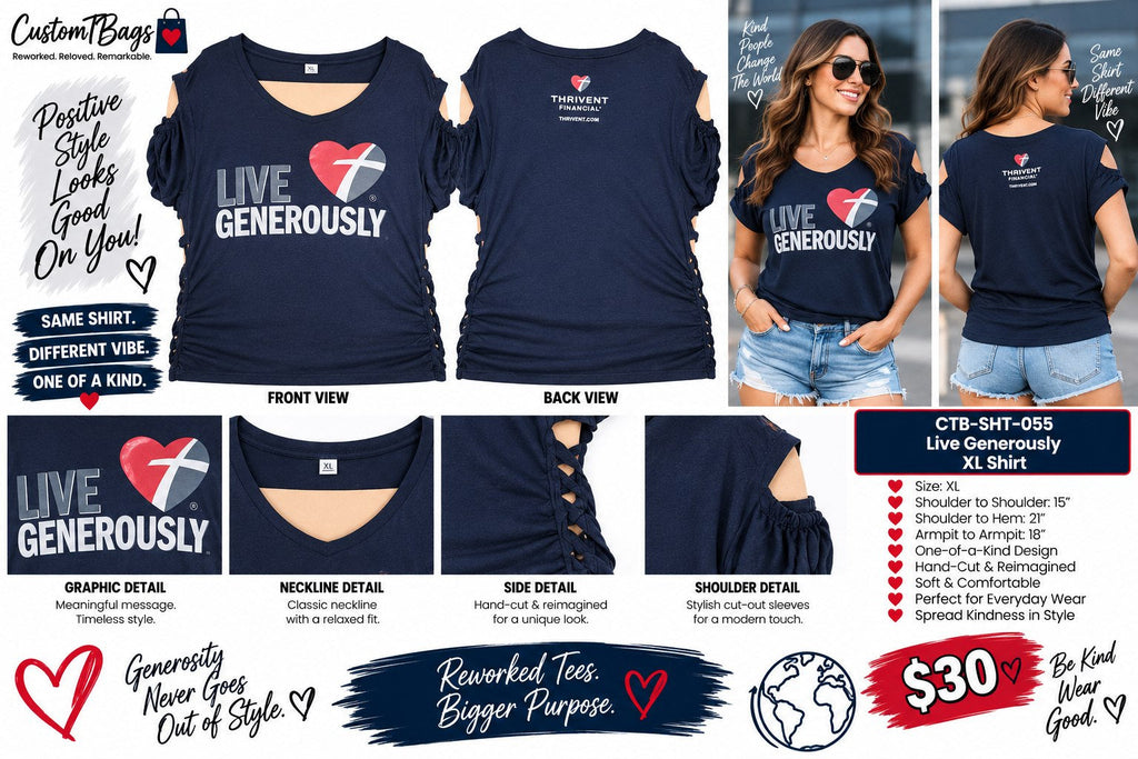 One-of-a-Kind Reworked Live Generously Shirt – XL - details and styling