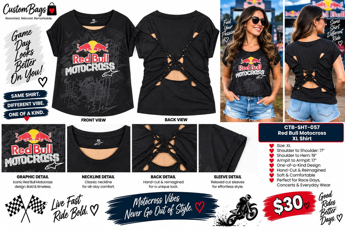 One-of-a-Kind Reworked Red Bull Motocross Shirt – XL - details and styling
