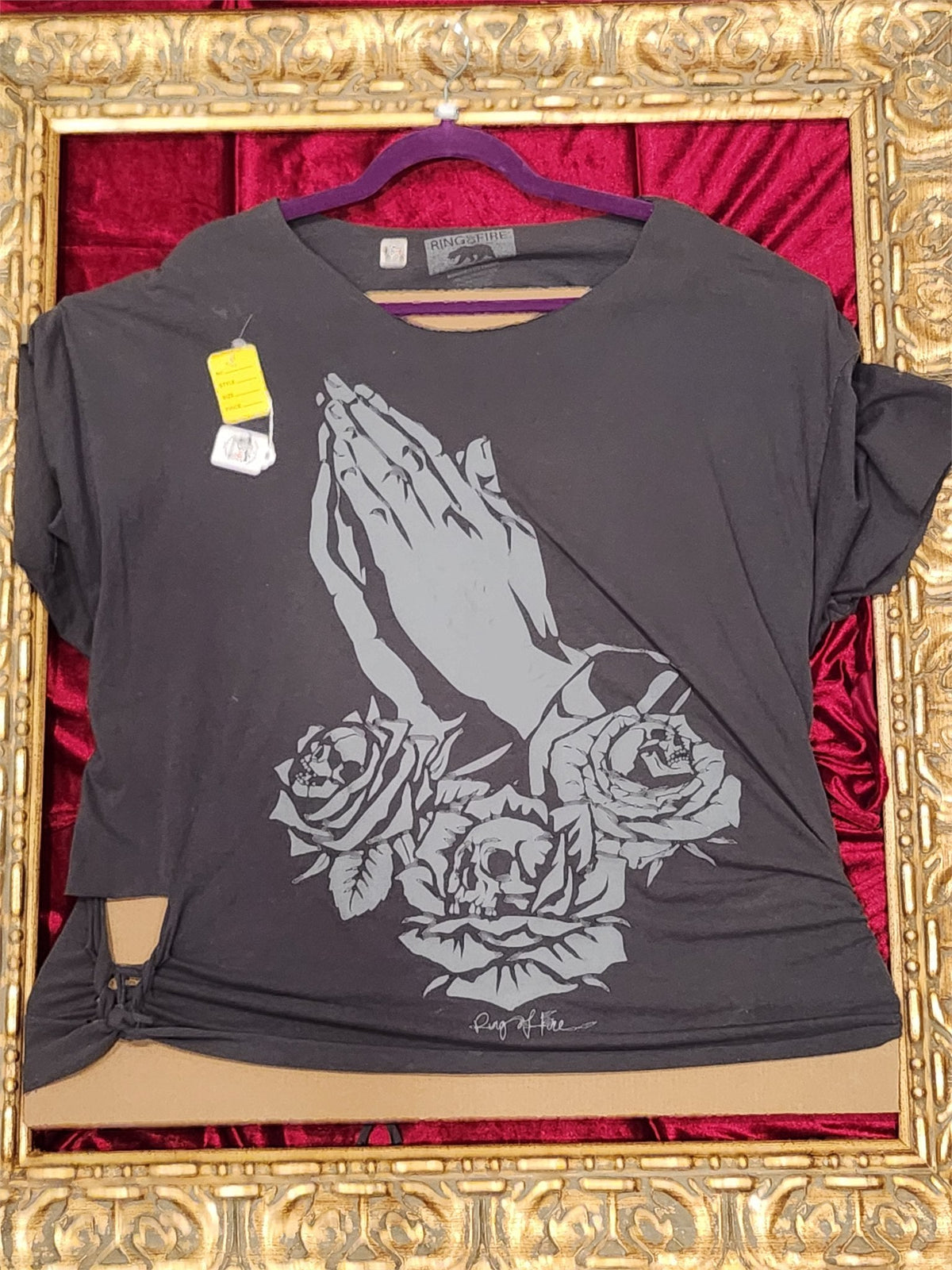 Praying Hands Shirt – Upcycled One-of-a-Kind Women’s XL Reworked Shirt