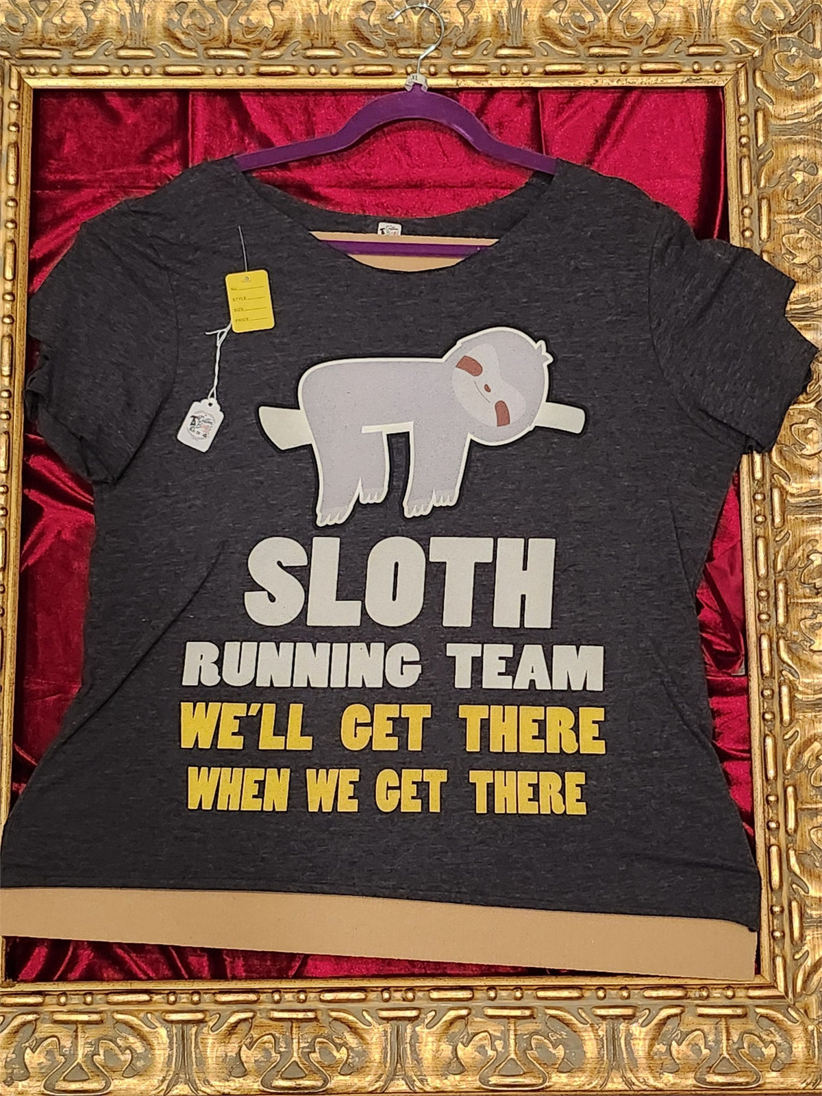 Sloth Running Team Shirt – Upcycled One-of-a-Kind Women’s XL Reworked Shirt