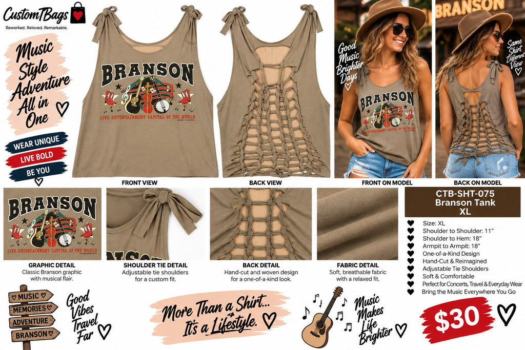 Branson Tank – Upcycled One-of-a-Kind Women’s XL Reworked Tank - details and styling
