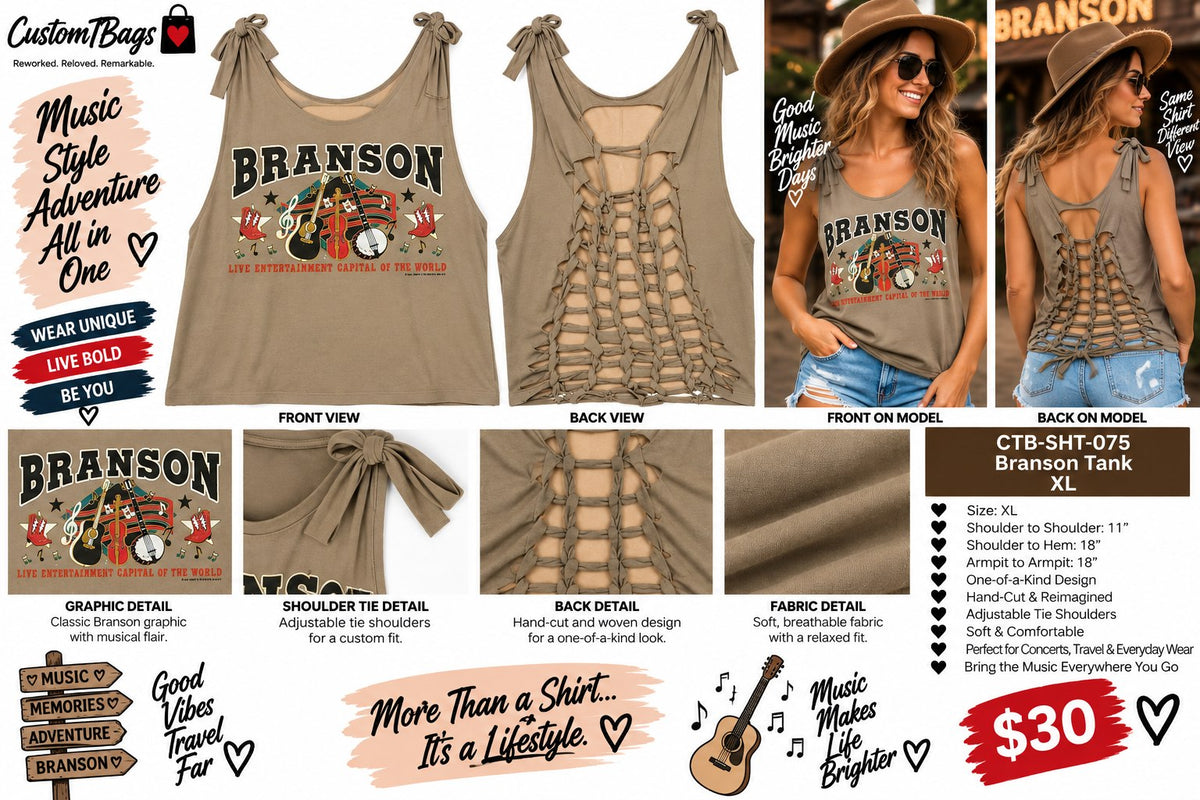 Branson Tank – Upcycled One-of-a-Kind Women’s XL Reworked Tank - details and styling