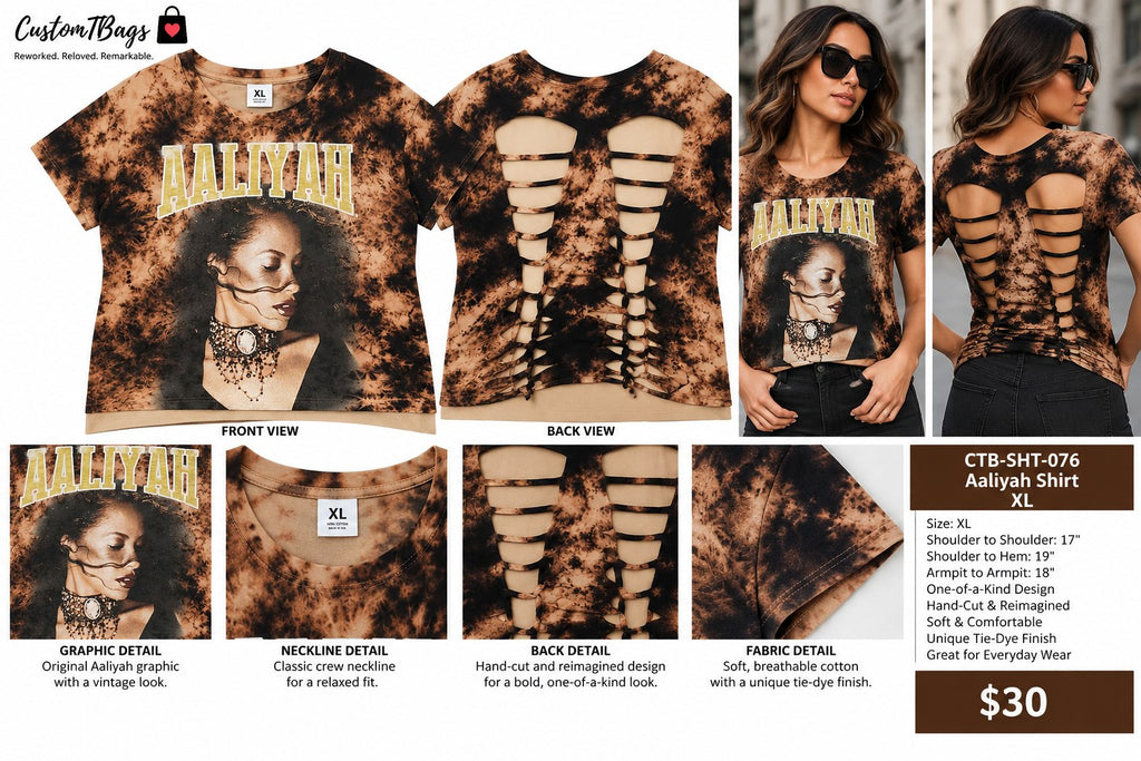 Aaliyah Shirt – Upcycled One-of-a-Kind Women’s XL Reworked Shirt - details and styling