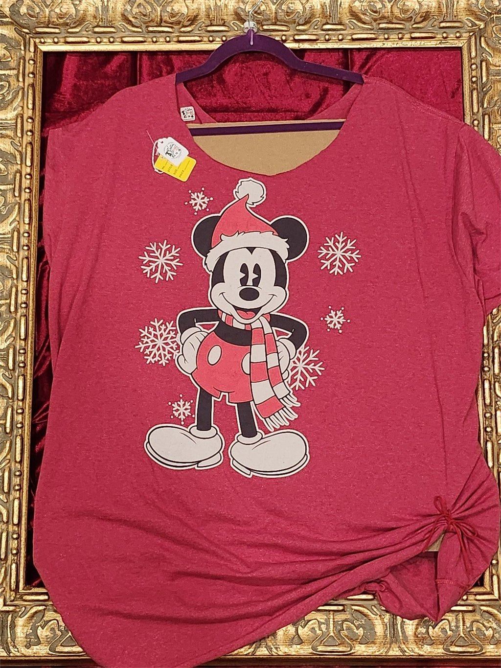 Mickey Mouse Christmas Shirt – Upcycled One-of-a-Kind Women’s XL Reworked Shirt